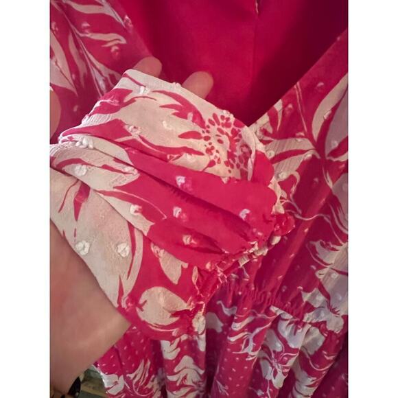 Torrid Chiffon Swiss Dot Babydoll Balloon Sleeve Floral Dress ruffle - Picture 3 of 8